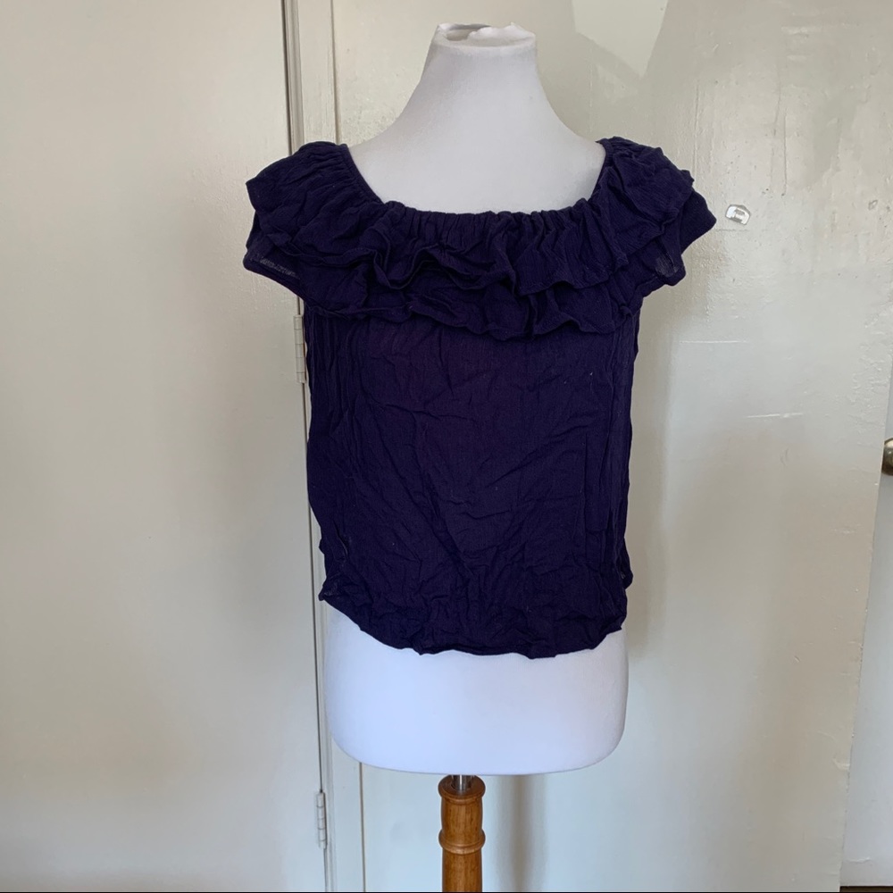 navy blue off the shoulder blouse sz m